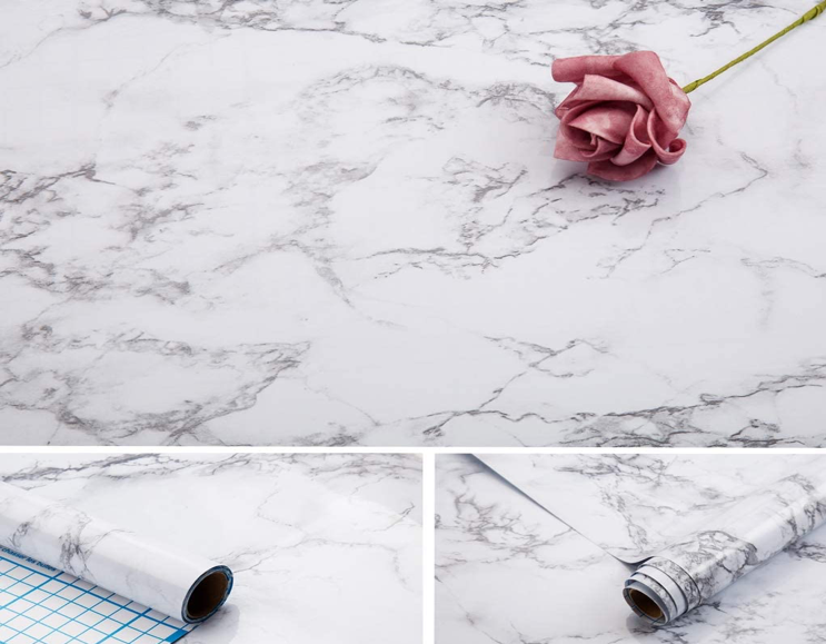 Marble Vinly Paper, 17×100inch Granite Gray/White Self Adhesive Wallpaper Roll 